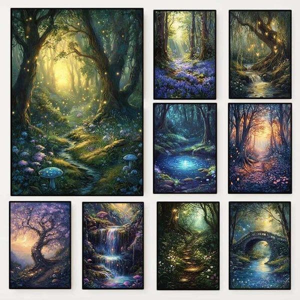 Fairy Enchanted Mystical Woodland Poster Vintage Fantasy Whimsical Nature Forest Canvas Painting Wall Art Living Room Home Decor 26Y0210