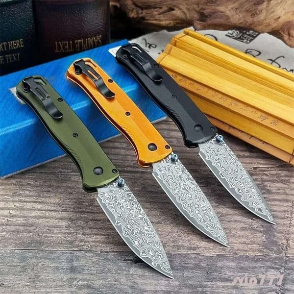 UDAL knife 3Models 535BK-07 Bugout AXIS Folding Knife 3.15 Damascus Satin Plain Blade, Aluminum Handles
