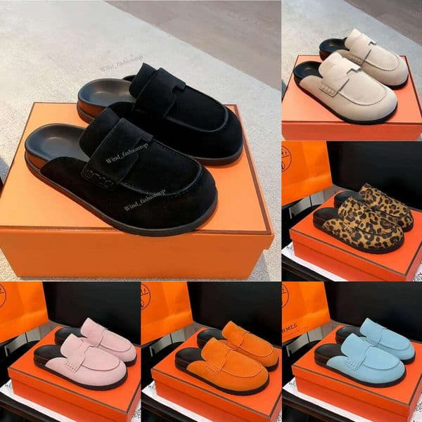H Slipper Luxury Sandal Designer Shoes Suede Calfskin Flat Beige Indoor Slide Beach Sandals Chamois Fashion Casual Slides Mule Comfortable Stylish Shoes