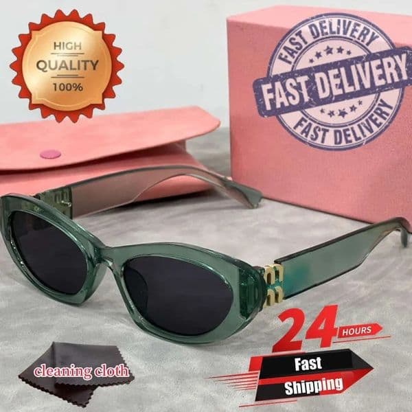 Sunglasses For Women Oval Frame Designer Sunglasses Women Metal Mirror Legs Green Lens Sunglasses Retro Small Round Frame Sexy Little Women Glasses With Box
