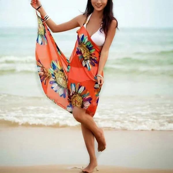 Printed Coverups Sexy Beach Dres Halter Sling Chiffon Towel Bikini Wrap Pareo Skirts OpenBack Swimwear 260209BANJIA