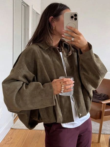 Vintage Women Green Oversize Bomber Jackets 2025 Fashion Ladies Elegant Loose Soft Outfits Jacket for Party Female Chic Clothes 260122