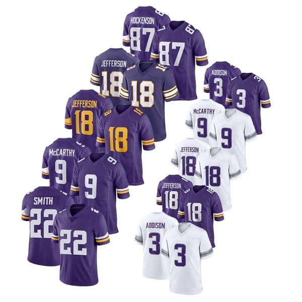 Custom Game Vikingss Jersey Embroidered Rugby Jersey Football Wear 18 Justin Jefferson 14 Darnold