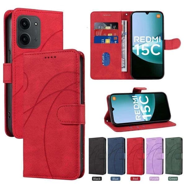 Magnetic Leather Wallet Case for Redmi 15 15C 14C 13C 13 12 11A 10 10A 10C 9A 9C Prime A5 A3 A1 Plus 4G 5G K70 Cover Curve Line J260205