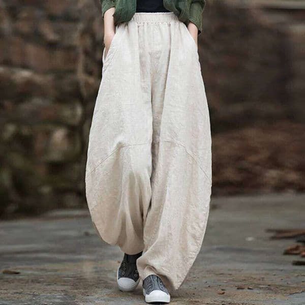 elegant womens cotton linen baggy cargo pants vintage elastic waist yoga trousers loose casual long wide leg oversize clothes