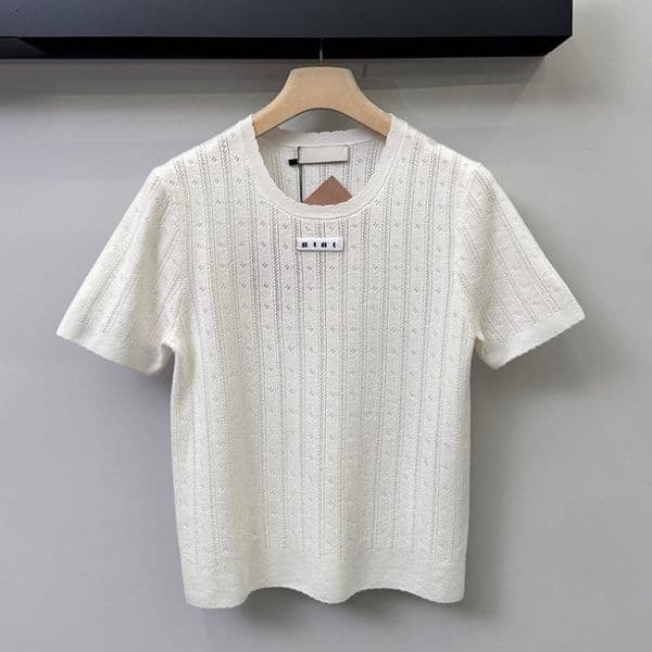 Simple Hollow Knitwear For Women Letter Short Sleeve Knitted Tees Spring Summer Designer Casual Knitted Tops
