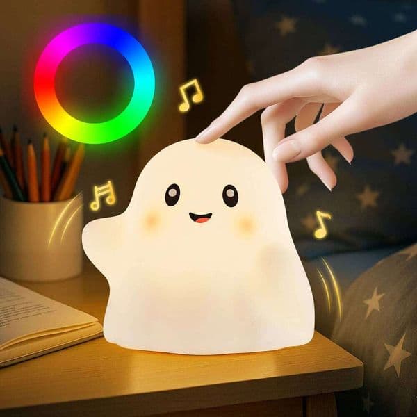 Ghost Touch Sensor Night Light Silicone Nursery Sleep Music Nightlight Adjustable Halloween Decor Dimmable Lamp Christmas Gift H260224