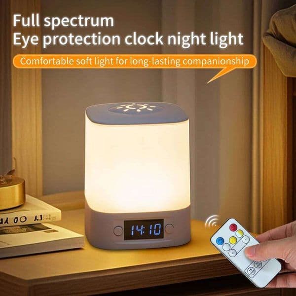 Rechargeable LED with Remote Clock Time Display Eye Protection Reading Lamp Dimmable for Bedroom Bedside Night Light H260224