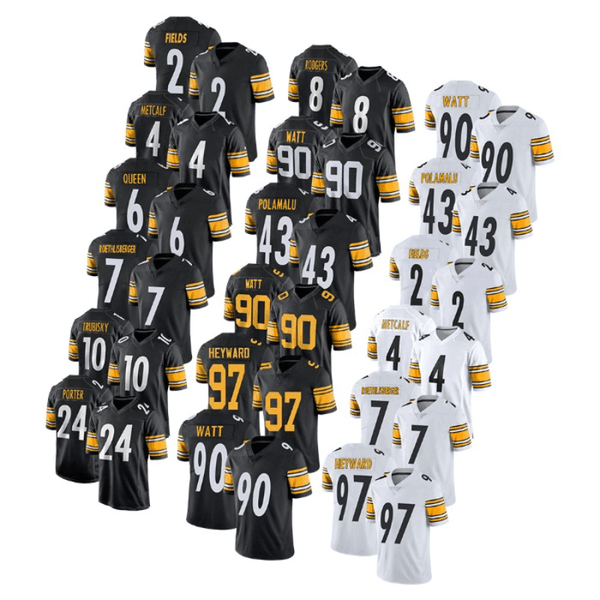 Custom Steelerss Jerseys Men Women Youth 97 HEYWARD 90 WATT 43 POLAMALU 39 FITZOATRICK 36 BETTIS 24 PORTER 2 FIELDS 3 WILSON 6 QUEEN 10 TRUBISKY S-XXXL