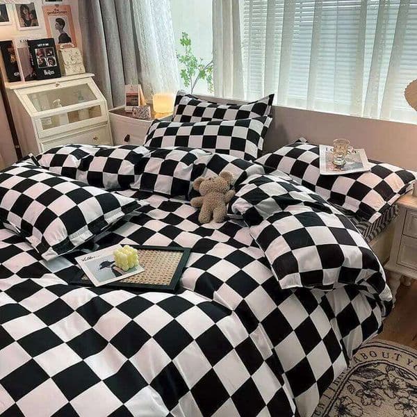 Checkerboard Bedding Set No Comforter Quilt Duvet Cover Pillowcase Flat Sheet Single Queen Size Polyester Bedclothes S260224