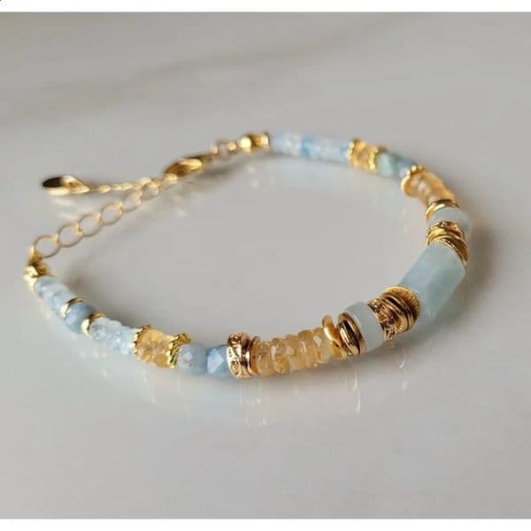 Citrine Aquamarine Bracelet For Women Adjustable Natural Stone Cleor MotherofPearl Handcrafted Jewelry 260206