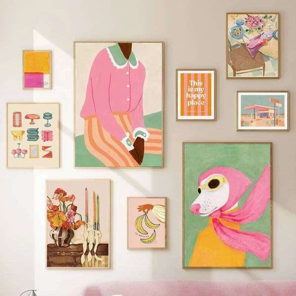 Fashion Girl Dog Vase Flower Banana Abstract Posters And Prints Wall Art Canvas Painting Picture Hotel Bar For Living Room Decor 26Y0224
