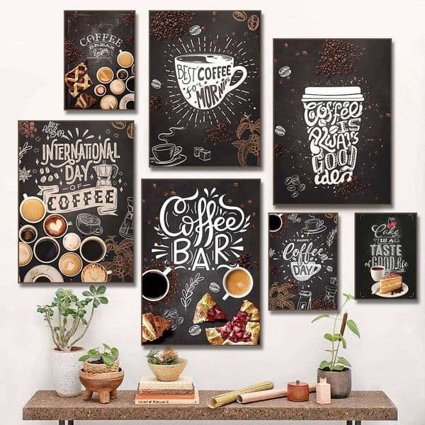 Cup Poster Nordic Prints Coffee Bakery Cake Pizza Chalkboards Canvas Painting Pictures for Cafe Store Home Kitchen Decor 26L0224