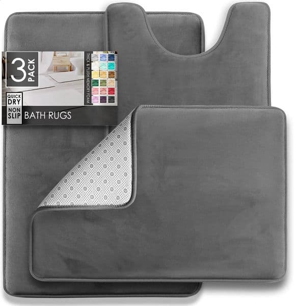 3PC Bathroom Rugs Velvet Memory Foam Non-Slip Bath Rugs Machine Wash Dries Quickly - Ultra Soft Bath Mats for Bedroom kitchen 260202