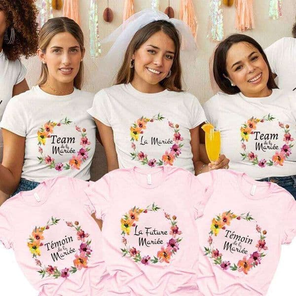 Bridal Wedding Tops French Team Flower Crown Bachelorette Hen Party T-shirt EVJF Future Bride Bridesmaid Tshirt C260224