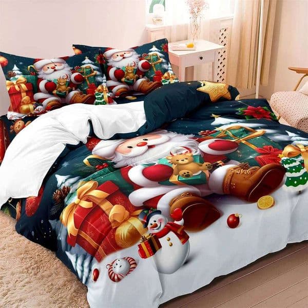 3pcs Bedding Set Santa & Snowman Print Breathable Polyester Christmas present 1 Duvet Cover 2 Pillowcases S260224