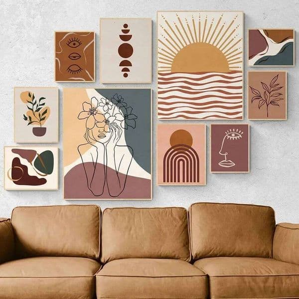 Canvas Painting Burnt Orange Abstract Wall Art Terracotta Sun Moon Minimalist Female Line Poster Boho Shapes Prints Home Decor 26L0224