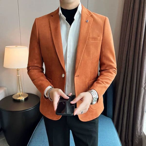 Fashion Suit Coat Mens Slim Fit Deerskin Velvet Elegant y Blazer Business Casual Wedding Plus Size 4XLS 260205