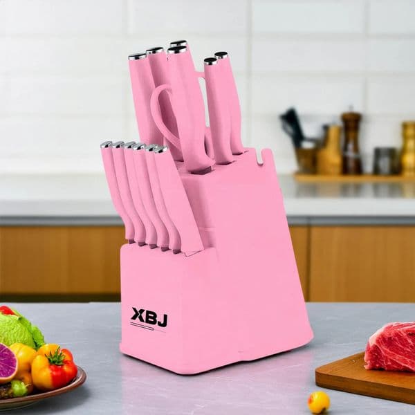 15piece kitchen stainless steel knife set with holder spacesaving storage full handling of ingredients 260209