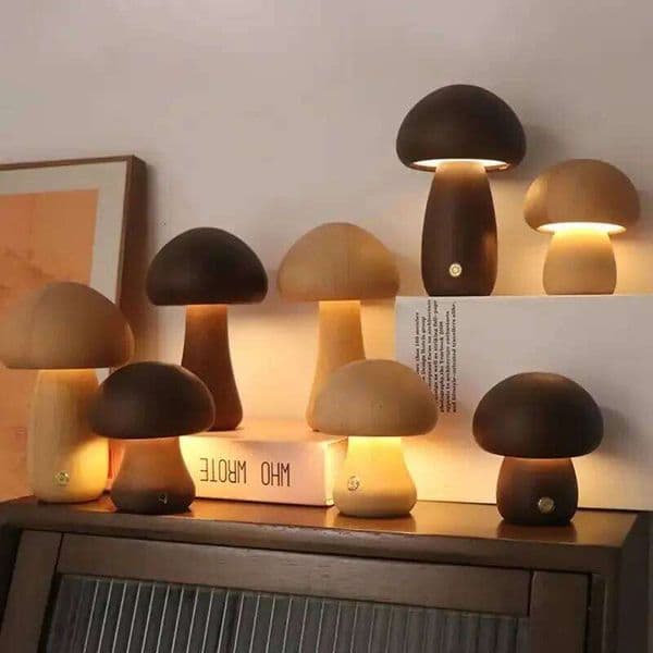 INS LED Light With Touch Switch Wooden Cute Mushroom Bedside Table Lamp For Bedroom Childrens Room Sleeping Night Lamps H260224