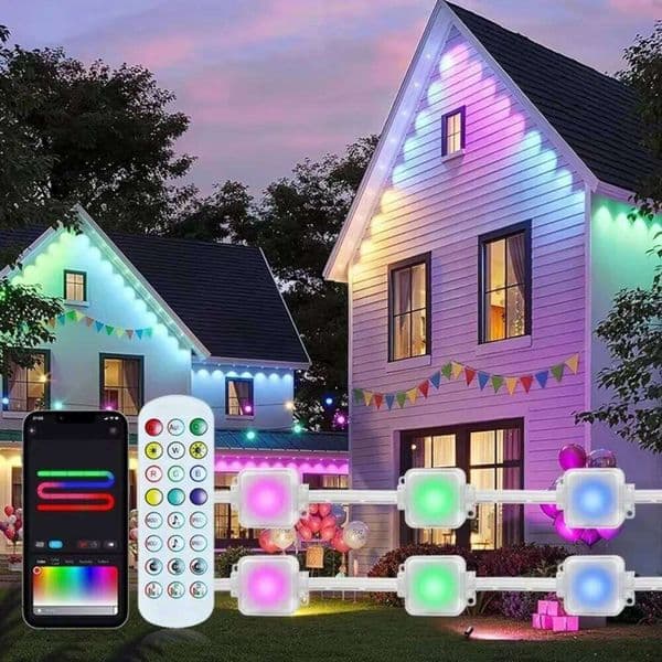 Permanent Outdoor RGB Eaves Lights Bluetooth IP67 Waterproof APP&Remote Control Music Sync Timer for Party Holiday Decor 26H0224