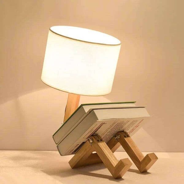 Adjusted Robot Shape Table E27 Wooden Fabric Bedroom Lamp Fold-able Desk Light for Living Study Room Drop Shipping H260224