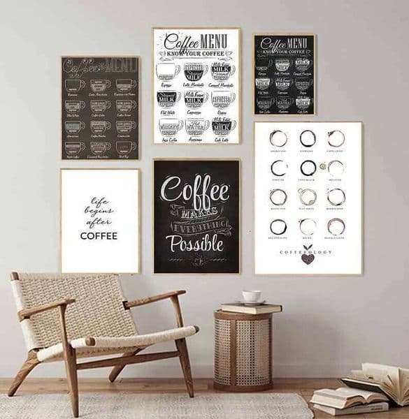 Nordic Coffee Menu Pictures Print Black White Canvas Painting Cafe Shop Wall Art Decor poster 26L0224