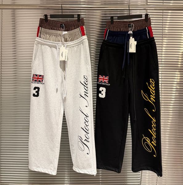 Flag Embroidery Casual Loose Fit Hip Hop Super Long Pants Sweatpants Two-piece Illusion Trousers for Men Women 26ss 0113