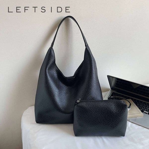 LEFTSIDE High-capacity Retro PU Leather Shoulder Bags for Women Bucket Bag 2025 Winter Luxury Purses and Handbags Z260224