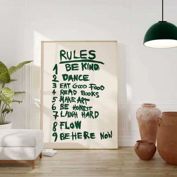 Green Alphabet Quotes Poster Rules Regulations Canvas Painting Modern Kitchen Living Room Decoration Frameless Wall Art 26L0224