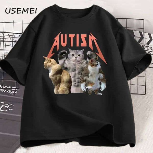 Funny Cat Autism T-shirt Men Women Cotton Short Sleeve Tshirt Unisex Streetwear Grpahic Tees Printed Oversized Male Clothes Tops H260224