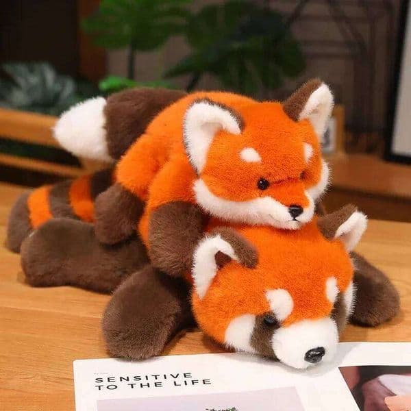 30-60cm New Stuffed Anime Figure Turned Panda Plushie Doll Fluffy Hair Red Raccoon Animals Hug Throw Pillow Kids H260224