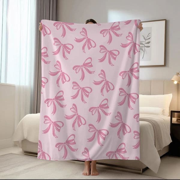 1pc y2k pink bow tie blanket printed comfortable and soft nap envelope small cover 260122