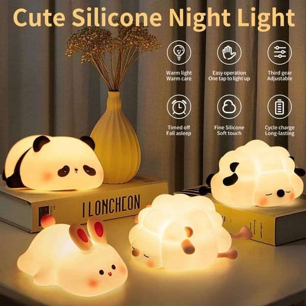 LED Night Light Cute Panda Sheep Rabbit Touch Silicone Nightlights USB Rechargeable For Bedroom Decoration Kids Birthday Gift H260224