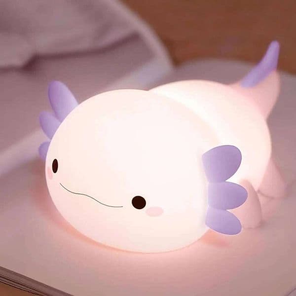Night Light for Kids,Cute Purple Axolotl ,LED Squishy Nursery Nightlight, Soft Silicone Novelty Animal Bedside Lamp H260224