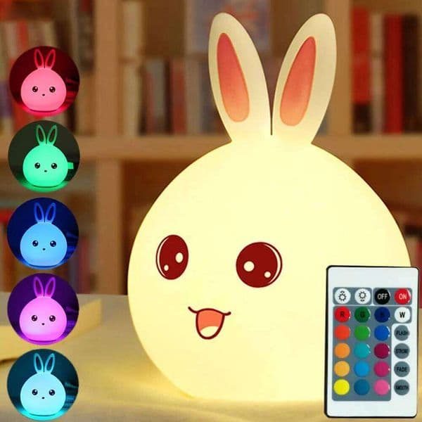 Cute Rabbit Colorful Light Voice Controlled Clap Pat Lamp Night Feeding Baby Bedroom and Kid's Christmas Gift H260224