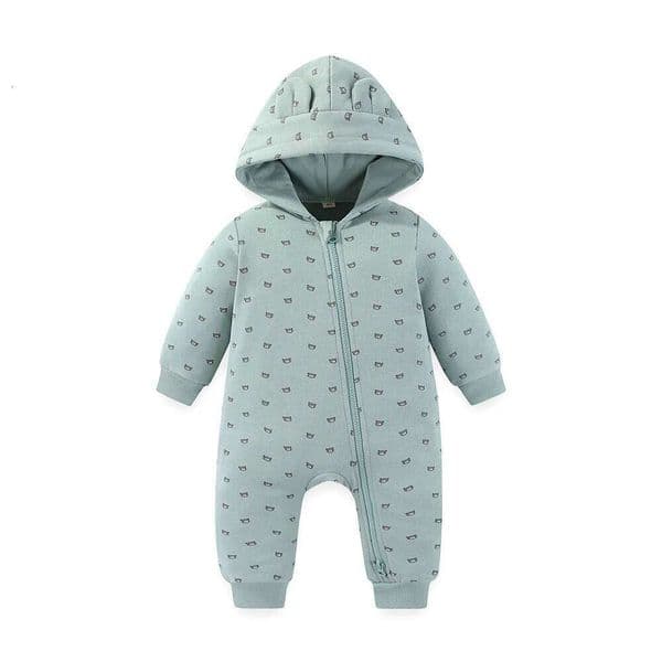 Kiddiezoom Fashion Autumn Winter Solid Long Sleeve Warm Boy Girl Hooded Jumpsuits Rompers Zipper Baby Clothes 26Y0224