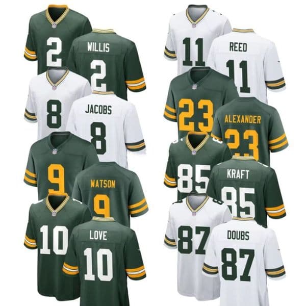Custom Packerss Game Jersey Love 10 Jacobs 8 Parsons 1 Doubs 87 Watson 9 Green White Alternate Men Women Youth S-XXXL
