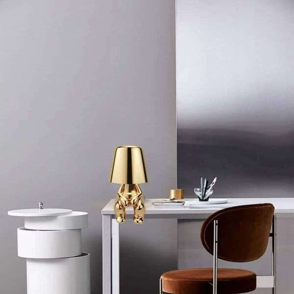 Bedside Touch Control Gold Thinker Statue LED Lamp, 3 Levels of Brightness Room Decorative Table La H260224