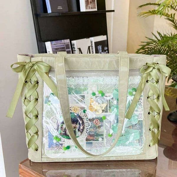 New Versatile Fashion Ribbon Itabag Capacity Green Large Food Anime Millet Daily One Shoulder Tote Bag Z260224