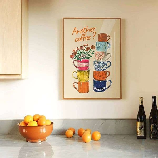 Funny Cups Floral Wall Art Prints Poster Another Coffee Modern Trendy Canvas Painting for Home Kitchen Decor-unframed 26L0224