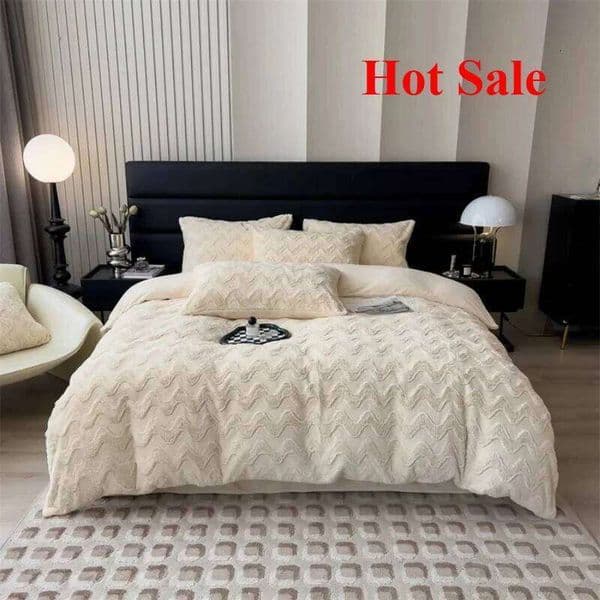 2025 New Autumn and Winter Simple Thickened Warm Wave Rabbit Fleece Four-piece Set - Bordeaux Series Sheet S260209 cx