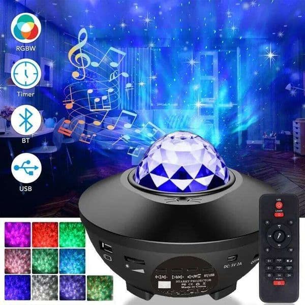 Starry Galaxy Night with Ocean Wave Music Speaker Sky Light Projector for Bedroom Decoration Birthday Gift Party H260224