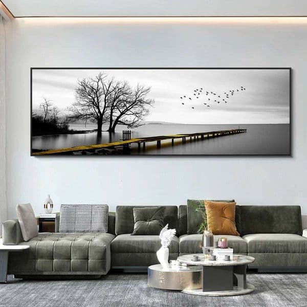 Modern, Minimalist, Wall Art, Landscape Seaside Goldenwood Bridge, Canvas Print Poster, Home Living Room Backdrop Decoration 26Y0224