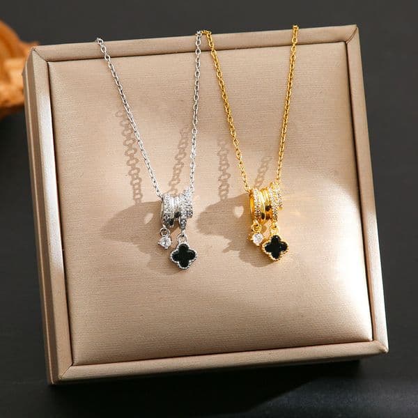 Exquisite Jewelry - Four-leaf Clover Designer Exquisite Jewelry Designer Necklace High-end Miniature Set With Zirconia Titanium Metal And Steel Neck Chain