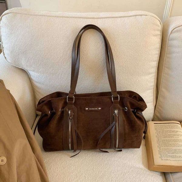 Autumn/Winter Suede Large Capacity Shoulder Crossbody Tote Bag Z260224