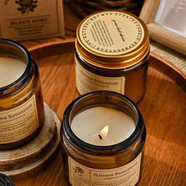 Small Batch Amber Glass Scented - Vintage Smokeless Romantic Candle for Home Party Garden Table Decor H260224