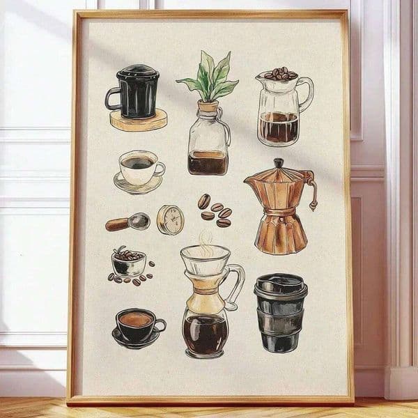 Unframed/Framed Retro Chart Rustic Canvas Poster Print Coffee Lover Bar Cart Minimalist Kitchen Drinks Wall Art Painting 26Y0224
