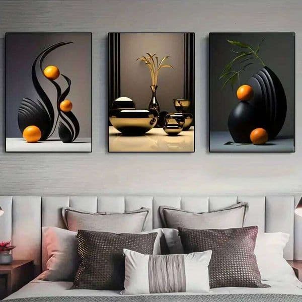 3pcs/set Abstract Canvas Print Posters Three-dimensional Sculpture Ceramic Wall Art Poster Living Room Bedroom Bathroom Decor 26Y0224