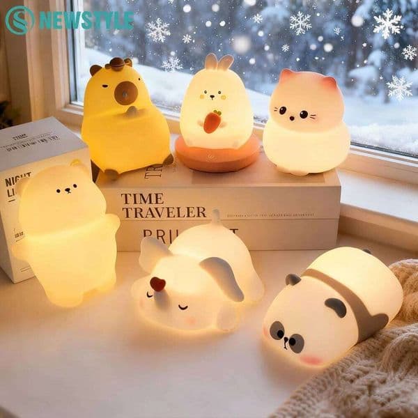Cute Silicone LED Night Light 3 Level Brightness Rechargeable Nursery Sleeping Lamp Cordless Nightlights For Kids Room Decor H260224